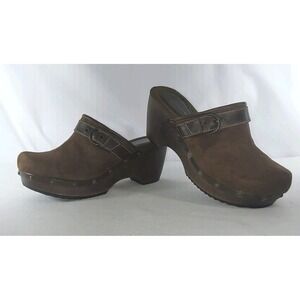 American Eagle Outfitters Suede Brown Leather Mule Clogs Sz 9 Heel Bohemian